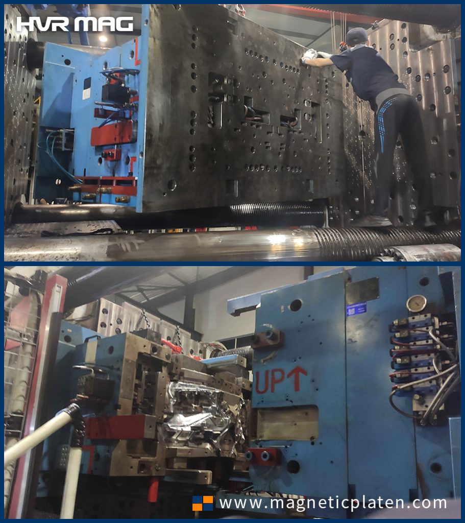 magnetic-platens-on-2300ton-inejction-molding-machine-manufacturing-automotive-parts-HVR-MAG
