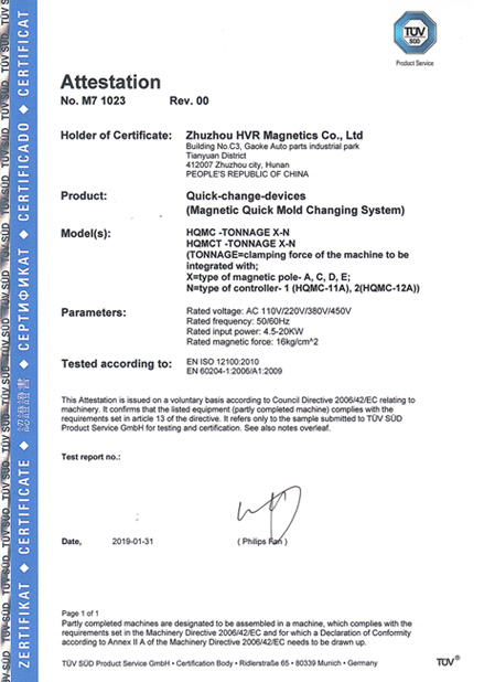 CE-Attestation of conformity